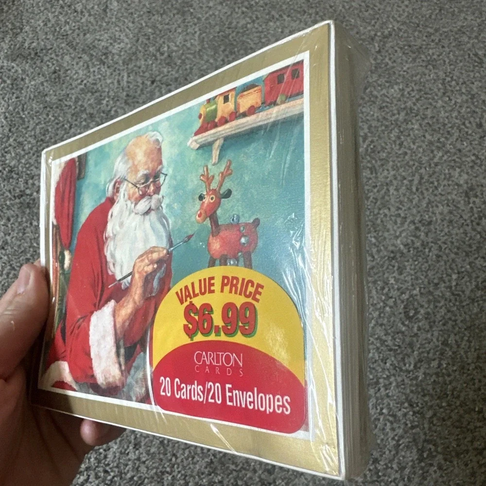 Vintage Christmas Carlton Cards Santa Painting Reindeer Toy Set Of 20